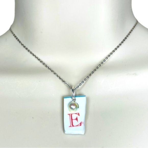 Peter Rabbit by Wedgwood Jewelry - Artisan “E” Initial Letter Pendant Peter Rabbit Wedgwood English China & Pearl